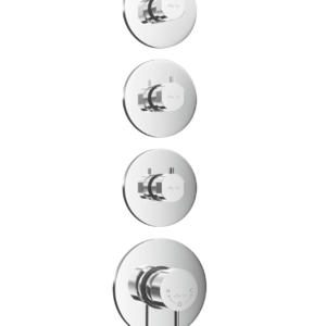 Exposed Part Kit Of 3 Outlet Aqua Multi Flow Diverter Consisting of Round Operating Levers, Round  Wall Flange & Sleeves